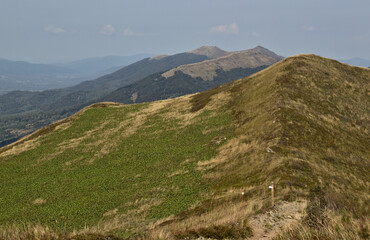 Połonina Caryńska and Połonina Wetlińska mountain peaks in the Bieszczady Mountains