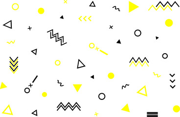 Memphis style abstract pattern background, seamless trendy vector design. Hipster modern black and yellow colour geometric icons pattern, simple seamless graphic web design for advertising