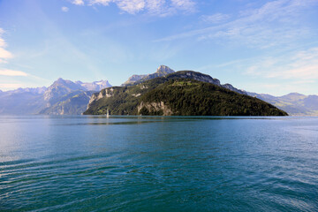 Blue sky over magnificent mountain on Lake Lucerne