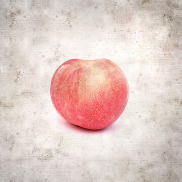 Textured old paper background, square, with red round ripe peach