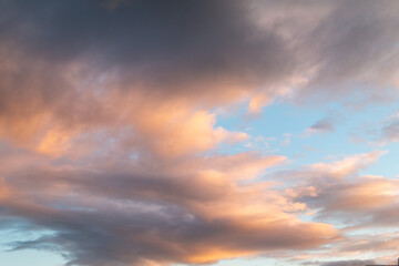 Fototapeta na wymiar beautiful blue sky with clouds, nature background, film grain noise effect 