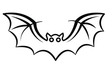 Outline image of a bat, black and white vector illustration. Halloween symbol