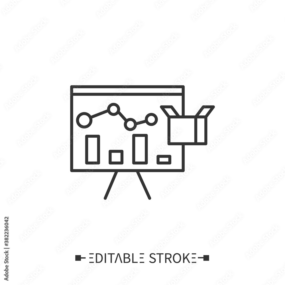 Aufkleber product presentation line icon. promotion. new product introduction. business presentation conferenc