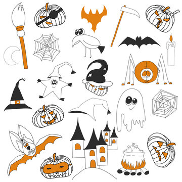 a large set of elements for heluin. Set of doodles characters for a holiday party. Vector illustration isolated on white background.