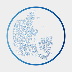 Denmark icon. Network map of the country. Round Denmark sign with gradient ring. Technology, internet, network, telecommunication concept. Vector illustration.