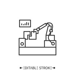 Assembly testing icon. Crash Test. Quality control. Finding assembly defects.Technological process.Stages and elements of a successful production cycle. Editable stroke