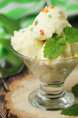 Ice cream scoops in an ice cream bowl