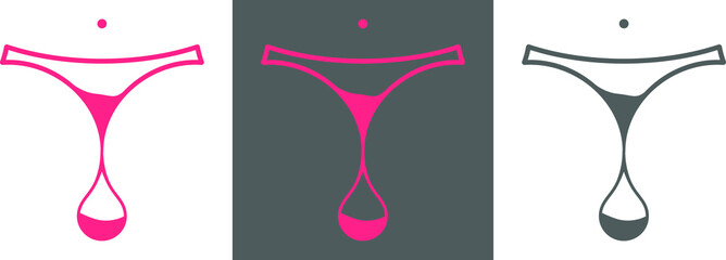 Menstruation vector icon set. Thong panties with blood drop. Woman silhouette healthcare concept. Hourglass concept