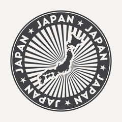 Japan round logo. Vintage travel badge with the circular name and map of country, vector illustration. Can be used as insignia, logotype, label, sticker or badge of the Japan.