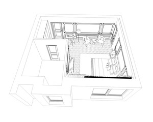 interior contour visualization, 3D illustration, sketch, outline