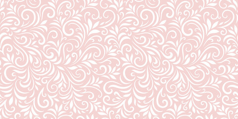 Vector seamless pattern with leaves and curls. Monochrome abstract floral background. Stylish monochrome texture.