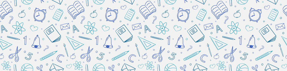 Back to School background. Seamless pattern with funny doodles. Vector