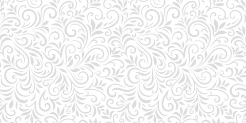Fototapete Künstlich Vector seamless pattern with leaves and curls. Monochrome abstract floral background. Stylish monochrome texture.  © Oleksandra