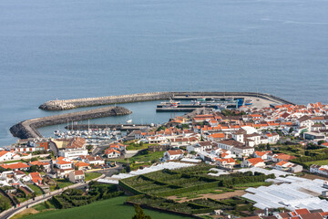 View of the port city with several berths from the top - portugal