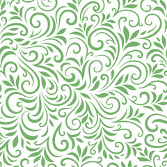 Vector seamless pattern with leaves and curls. Monochrome abstract floral background. Stylish monochrome texture.