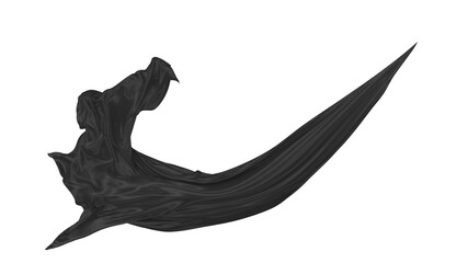 Beautiful flowing fabric of black wavy silk or satin. 3d rendering image.