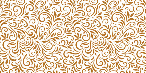 Vector seamless pattern with leaves and curls. Monochrome abstract floral background. Stylish monochrome texture.