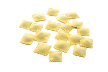 Classic uncooked ravioli pasta isolated on a white background