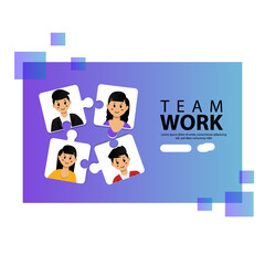 Illustration puzzle team work for element design and information