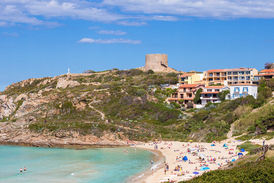 Rena Bianca beach and Longosardo (Longonsardo) Tower, Santa Teresa Gallura, Sardinia