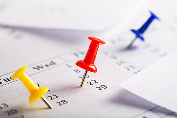 Important date or calendar appointment.Pins on calendar.