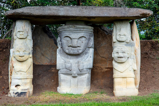 Statue of an animistic shaman figures in San Agustin Archeological Park, Colombia