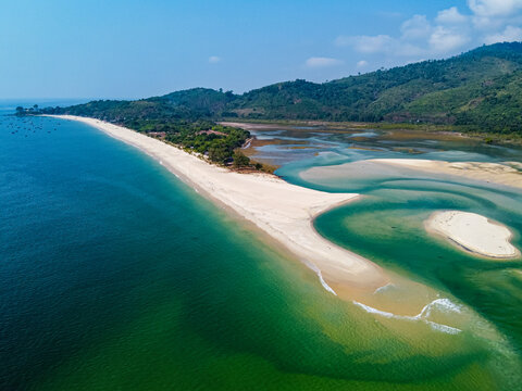 Aerial by drone of Tizit beach, Dawei, Mon state