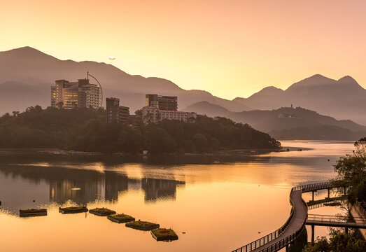 Sunrise over Sun Moon Lake, National Scenic Area, Nantou county, Taiwan