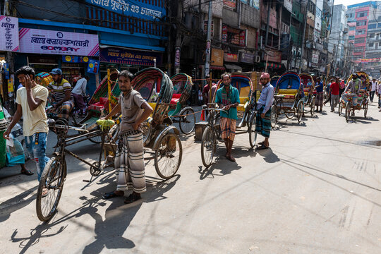 Rickshaw drivers in the bazaar, Dhaka