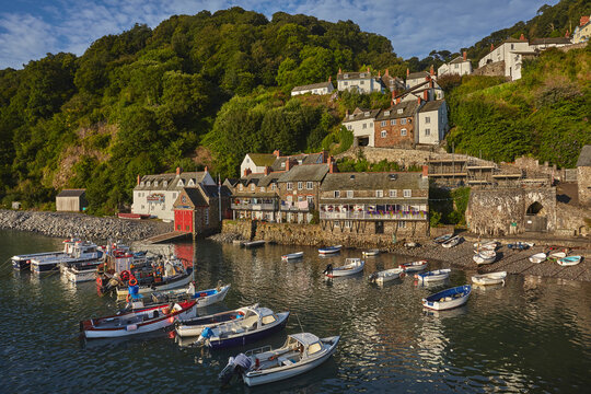 The harbour at an iconic and archetypal fishing village, Clovelly, on the north coast of Devon, England, United Kingdom