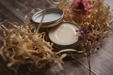 Shea butter in a jar for cosmetic use