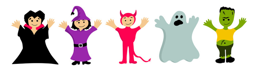 set of cartoon cute characters for halloween