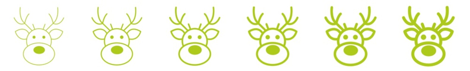 Reindeer Head Icon Green | Elk Deer Illustration | Cute Christmas Symbol | Santa Claus Xmas Logo |  Sign | Isolated | Variations