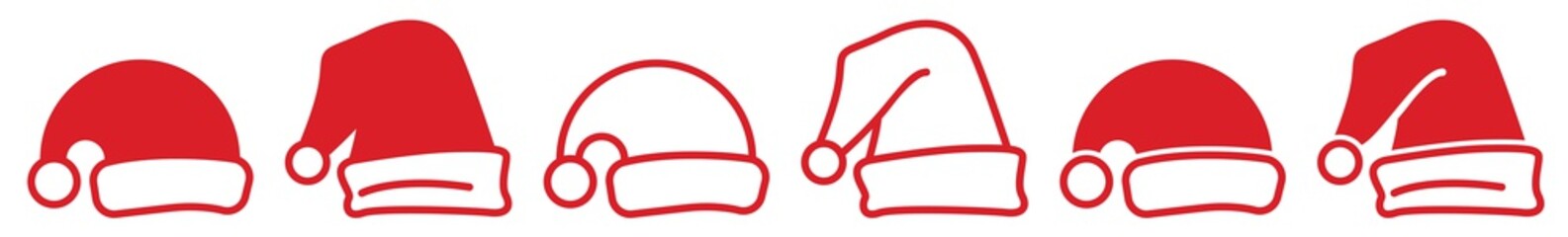 Santa Hat Icon Red | Christmas Illustration | Santa Claus Cap Symbol | Xmas Logo | December Sign | Isolated | Variations