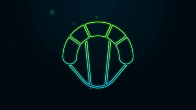 Glowing neon line Parachute icon isolated on black background. Extreme sport. Sport equipment. 4K Video motion graphic animation