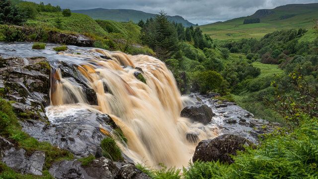 The Loup of Fintry waterfall on the River Endrick, located approximately two miles from Fintry village, near Stirling, Scotland