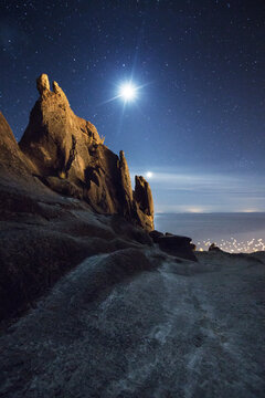 Horca del Inca ruins at night near Copacabana, La Paz Department, Bolivia