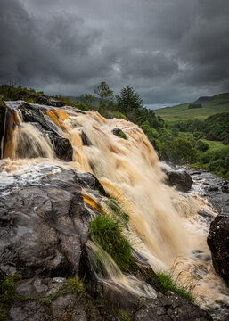 The Loup of Fintry waterfall on the River Endrick, located approximately two miles from Fintry village, near Stirling, Scotland