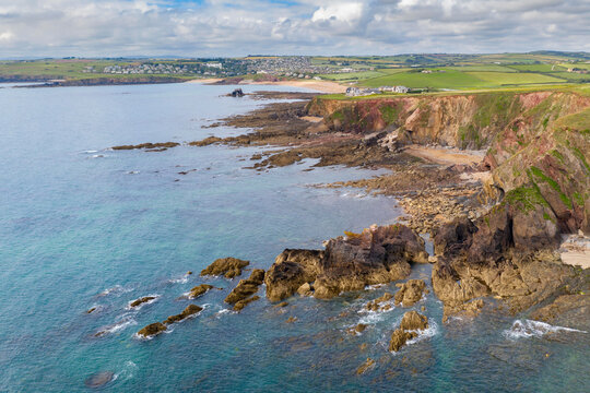 Aerial vista of Thurlestone Bay and village in the South Hams, Devon