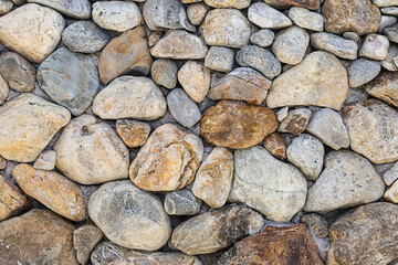 wall of gray and brown pebble stone pattern solid and weathered background
