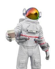 Obraz na płótnie Canvas astronaut is holding a coffee cup