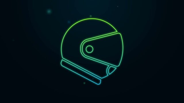 Glowing neon line Helmet icon isolated on black background. Extreme sport. Sport equipment. 4K Video motion graphic animation