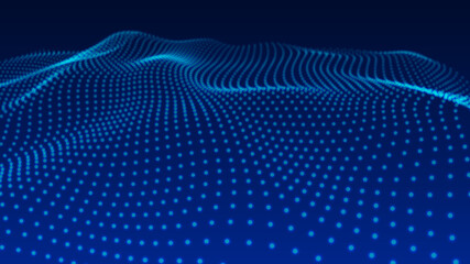 Futuristic illustration. 3D glowing abstract digital particles background. Vector wave pattern. Flowing particle.Waves with particles on dark background.