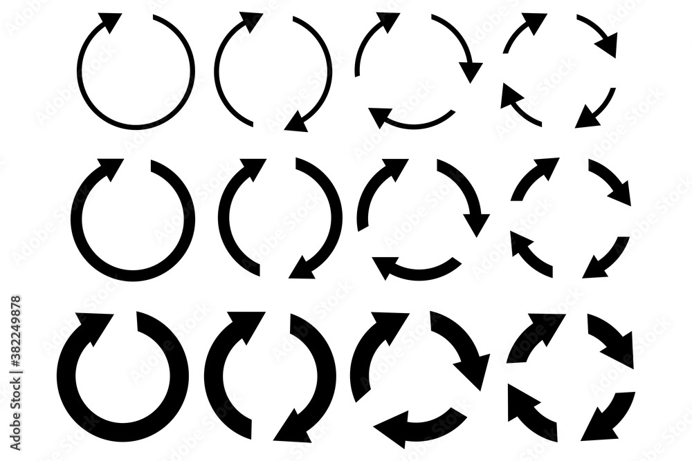 Poster set of circles with arrows. recycling sign. circular infographics. rotation and reload logo. vector 