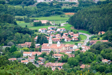 Fototapeta na wymiar Aerial view of a town in Ruiloba, Cantabria, Spain