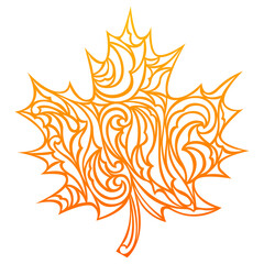 Maple Leaf. Vector illustration. Doodle style. Autumn symbol. Decorative element for cards, invitations, fabrics, printing on T-shirts. Isolated on white background.