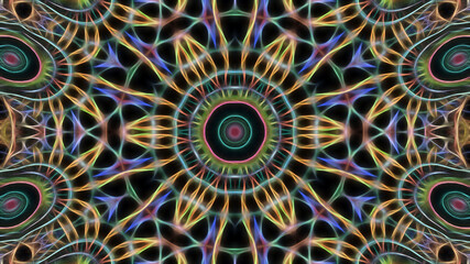 Abstract orange-green kaleidoscope background.