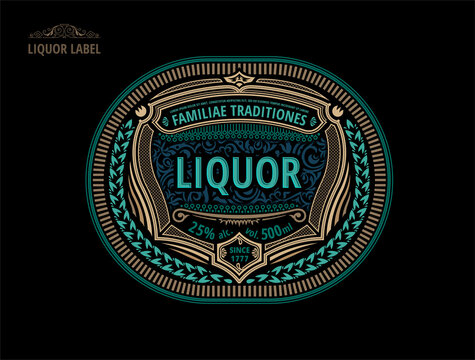 Liquor label, modern style typographic template, beverage package design