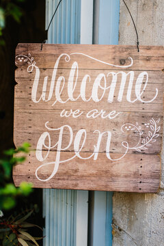 Welcome We Are Open Wooden Sign