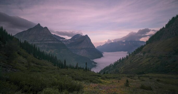 A view of Glacier National Park, Montana in the autumn